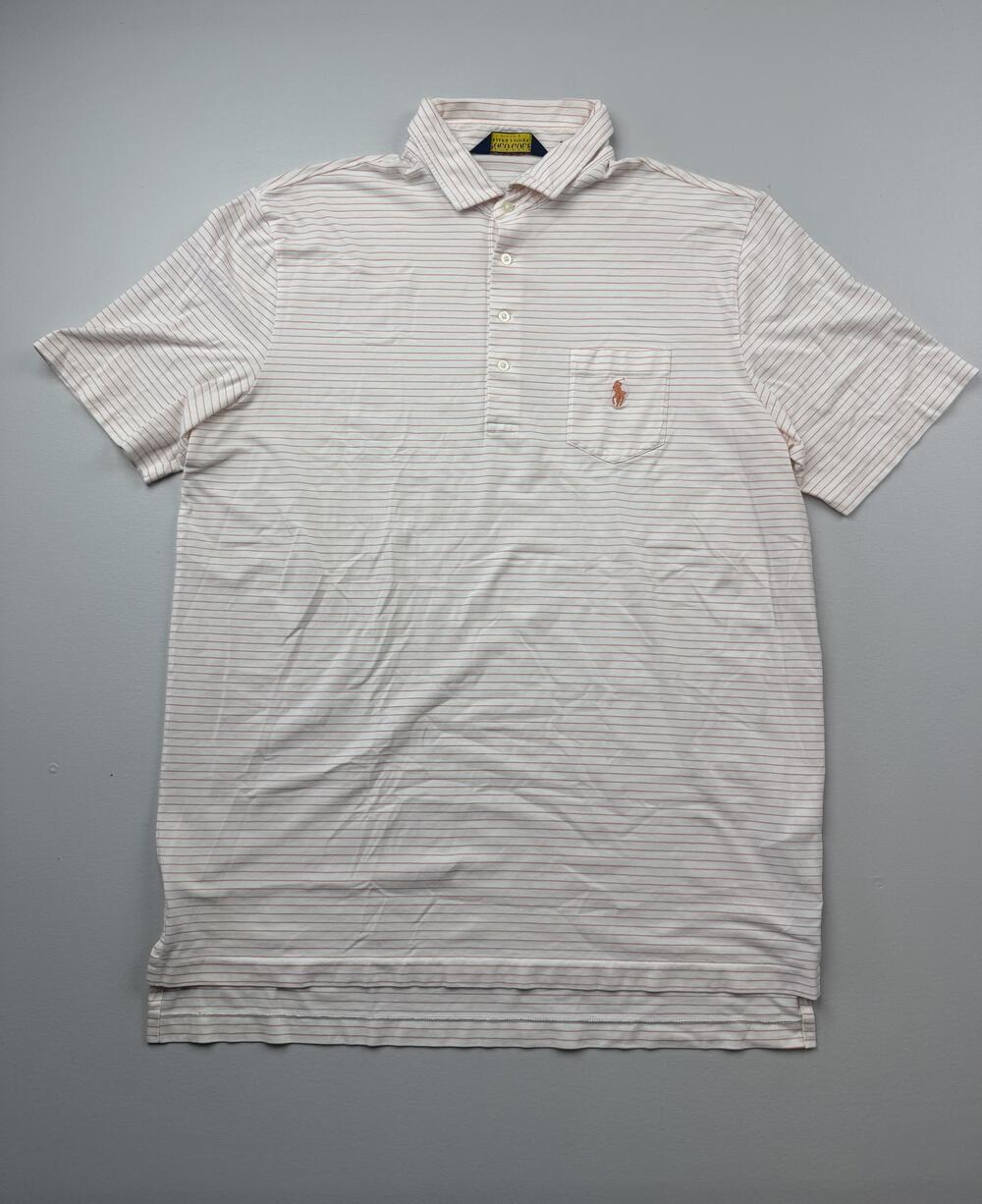 Polo Ralph Lauren Polo Shirt Mens Large Pink Striped Stretch Lisle Golf Knit